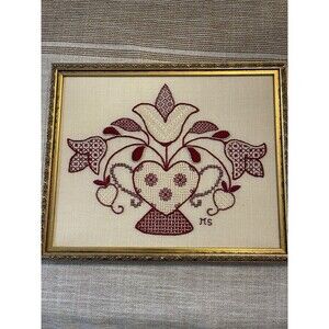 Vintage Hand Embroidered eye catching Artwork Framed Needlework 8 x 10